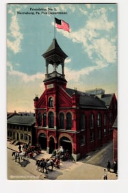 Harrisburg, PA: Friendship No. 1 Fire Department with Horse-Drawn Engines, Early 1900s Postcard