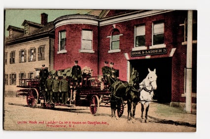 Union Hook & Ladder Co. No.3, Douglas Ave, Providence, R.I. c.1901 Horse-Drawn Fire Postcard