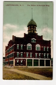 Lestershire, N.Y. Fire Station & Municipal Building, Domed Structure, Color Lithograph Postcard