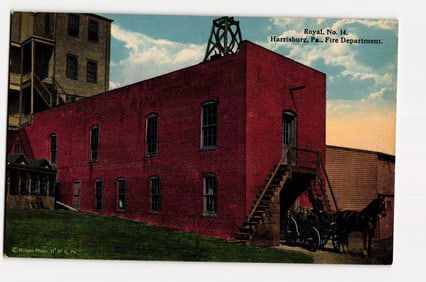Antique Postcard: Royal No. 14 Fire Department Building, Harrisburg, Pa., Horse-Drawn Era
