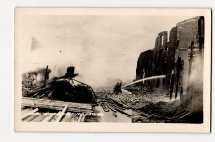 Real Photo Postcard of Firefighters at the Central Wharf Fire in Norwich, Conn., Aug 26, 1904