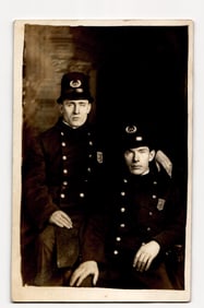 RPPC Postcard: Studio Portrait of Two Policemen in Uniform, Worcester, MA, Early 20th Century