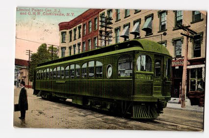 Gloversville, N.Y. Schenectady Limited Trolley Car, F. J. and G. R. R. Postcard, c. 1908