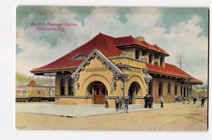 Erie R.R. Passenger Station, Middletown, N.Y. - Colorized Architectural View of Depot Postcard