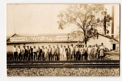 Workers at John H. Hoyt Company Factory, Railroad Tracks, Real Photo Postcard, circa 1910s.