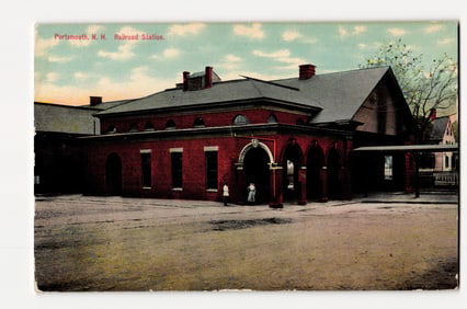 Portsmouth, N.H. Railroad Station, Colorized Exterior View, Early 20th Century Lithograph Postcard