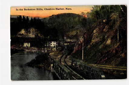 In the Berkshire Hills, Cheshire Harbor, Mass. Train on Trestle Bridge Over Water Postcard