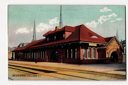 Erie R.R. Station, Middletown, N.Y. View of Railroad Depot Building Postcard c. Early 1900s