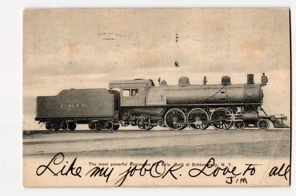 Erie Railroad Locomotive 2511, Schenectady, N.Y. Built, 1906 Postmark, Antique Postcard