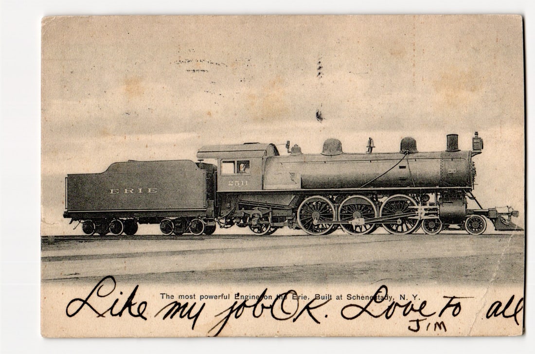 Erie Railroad Locomotive 2511, Schenectady, N.Y. Built, 1906 Postmark, Antique Postcard (1 of 2)