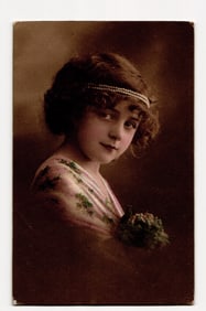 Hand-Tinted RPPC Postcard of Young Girl with Pearl Headband, Voro-Gravure Serie 85, Germany
