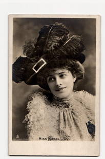 Early Raphael Tuck and Sons Postcard of Miss Isabel Jay (1879-1927) Famed English Opera Soprano: A sepia-toned Real Photo Postcard features a studio portrait of Miss Isabel Jay. She is depicted from the bust up, angled slightly to her left, with her gaze directed towards the right. Miss Jay wears