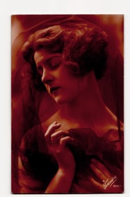 Fotocelere B26/1 Tinted Portrait Postcard of Woman with Sheer Veil, Made in Italy, circa 1920s