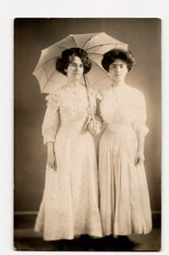 RPPC Studio Portrait of Two Women in Edwardian Dress with Parasol, circa 1904-1918 postcard