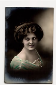 Hand-Tinted Portrait of a Woman, Early 20th Century, Hull Postmark, Germany Printed Postcard