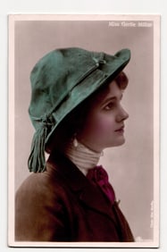 Miss Gertie Millar in Green Hat, Profile Portrait by Rita Martin, Real Photo Postcard C.2025