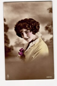 Hand-Tinted RPPC Portrait of Woman with Flowers, circa 1915; Lancaster Postmark Postcard