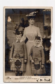 Postcard: Princess of Wales, Prince Edward and Albert of Wales, J. B. & Co., circa 1904 RPPC