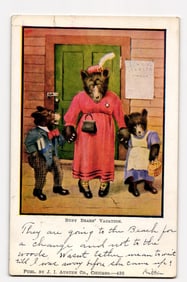 Busy Bears' Vacation Anthropomorphic Bear Family Schoolhouse Postcard J.I. Austen Co. c.1907