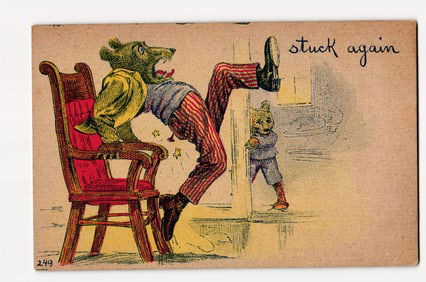 Anthropomorphic Rat "Stuck Again" Comic Illustration Postcard, Conkling NY 1909 Postmark