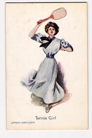 1908 'Tennis Girl' Postcard by P. Gordon, Featuring Woman in Edwardian Tennis Attire
