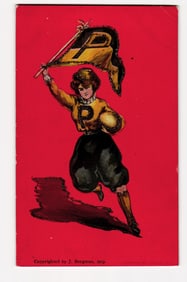 Female Figure with 'P' Pennant & Football, J. Bergman Copyright 1905 Illustrated Postcard