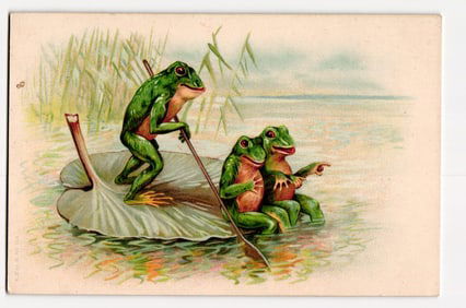 Anthropomorphic Frogs on Lily Pad Boat Illustration Postcard, A.Z.M. S.Nº 113, Undivided Back