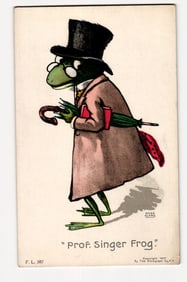 "Prof. Singer Frog" Anthropomorphic Illustration by Rose Clark, Rotograph Co. N.Y. 1907 Postcard