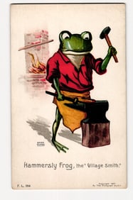Hammersly Frog, the "Village Smith," Anthropomorphic Blacksmith Postcard, 1907 Rose Clark Art