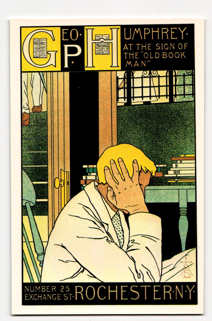 Geo. P. Humphrey 'Old Book Man' Rochester NY Bookstore Poster by M.L. Stowell, 1896 Postcard (1 of 2)