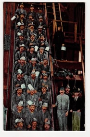 Miners in Elevator Cage, Calumet, Michigan, Early 20th Century Colorized Printed Postcard
