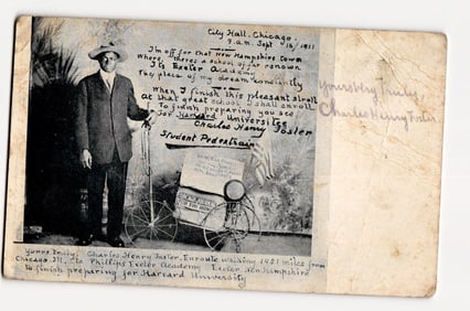 Charles Henry Foster "Student Pedestrain" 1911 Chicago to Phillips Exeter Academy Signed Postcard