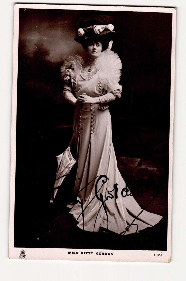 Miss Kitty Gordon, Edwardian Actress, Full-Length Studio Portrait, Real Photograph Postcard (1 of 2)