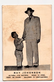 Original Spanish Language Postcard Signed Ray Johnson  – 7 ft 5 in Harlem Globetrotters Center