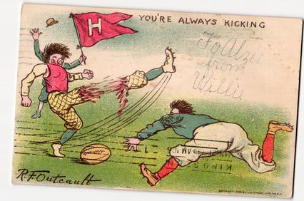 R.F. Outcault "You're Always Kicking" Harvard Football Illustration Postcard, c. 1905-1906