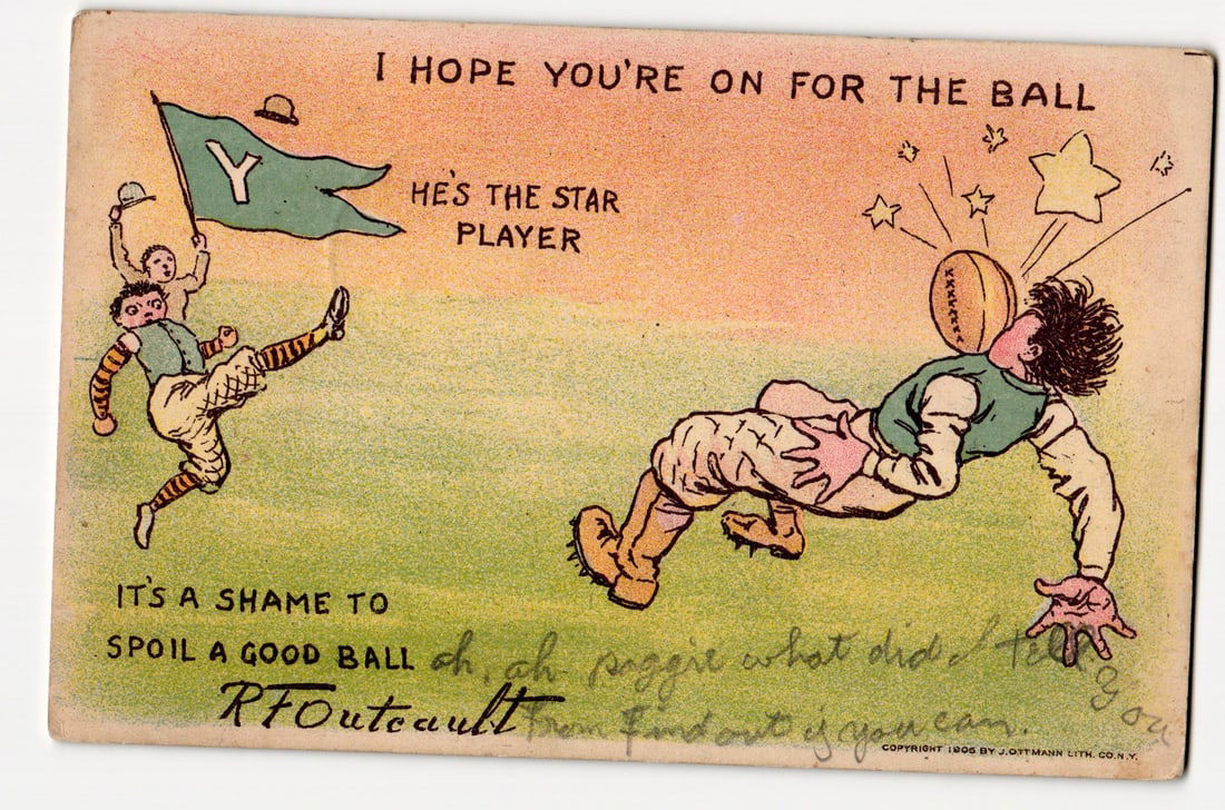 R.F. Outcault 1905 Football Comic Postcard 'He's The Star Player' Spofford NH 1907 Postmark (1 of 2)