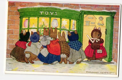 Illustrated Postcard: Margaret Tempest's 'The Toy Shop' Rabbits, Medici Society Ltd. London