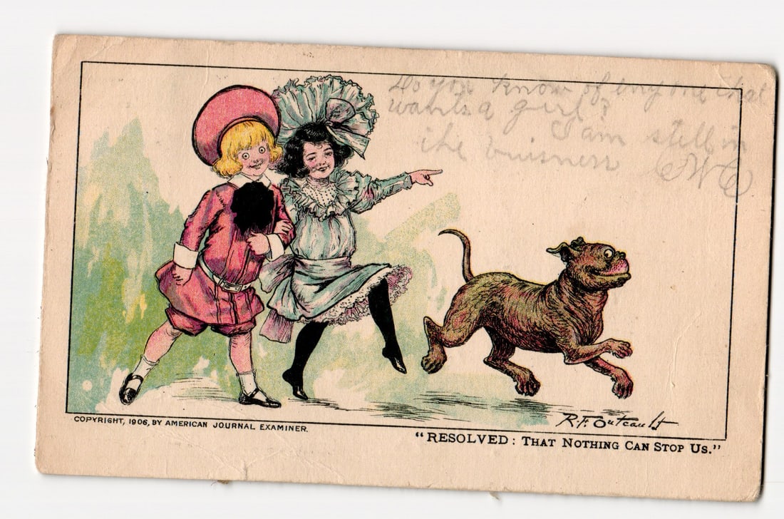 Antique Buster Brown Postcard, "Resolved: Nothing Can Stop Us!" by R.F. Outcault 1905-1906 (1 of 2)