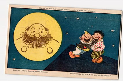Antique 1906 American Journal Examiner "Kids See Moon" Comic Illustration Postcard