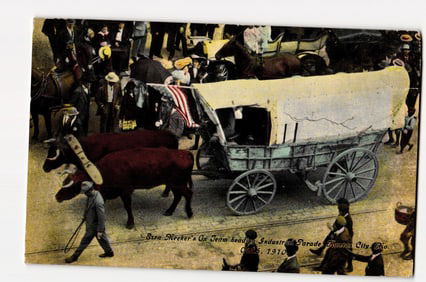 Ezra Meeker Ox Team, Industrial Parade, Kansas City, Mo. 1910, Oregon Trail Expedition Postcard