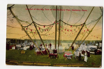 Danbury Fair, Conn. Postcard: Interior of the Big Tent with Displays and Attendees, c. 1911