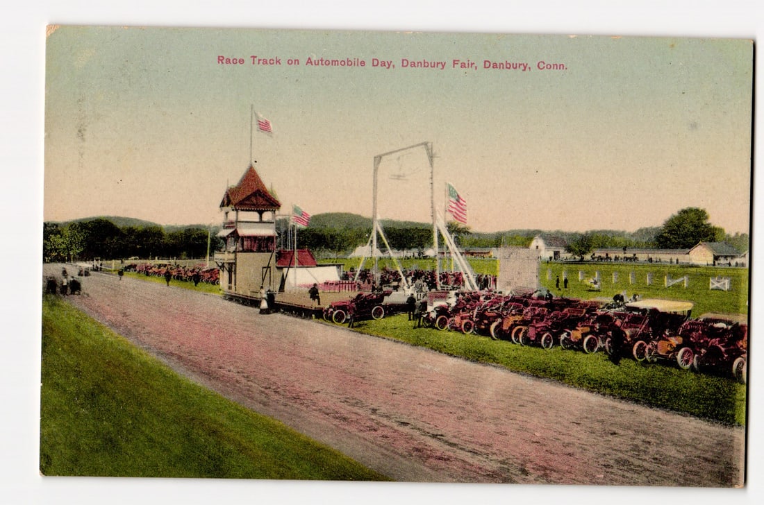 Photochrome Postcard: Race Track on Automobile Day, Danbury Fair, Danbury, Conn. Early Cars (1 of 2)
