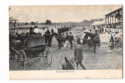 Danbury Fair View Postcard: Crowd, Horses & Carriages at Event, Danbury CT Postmark, c.1900s