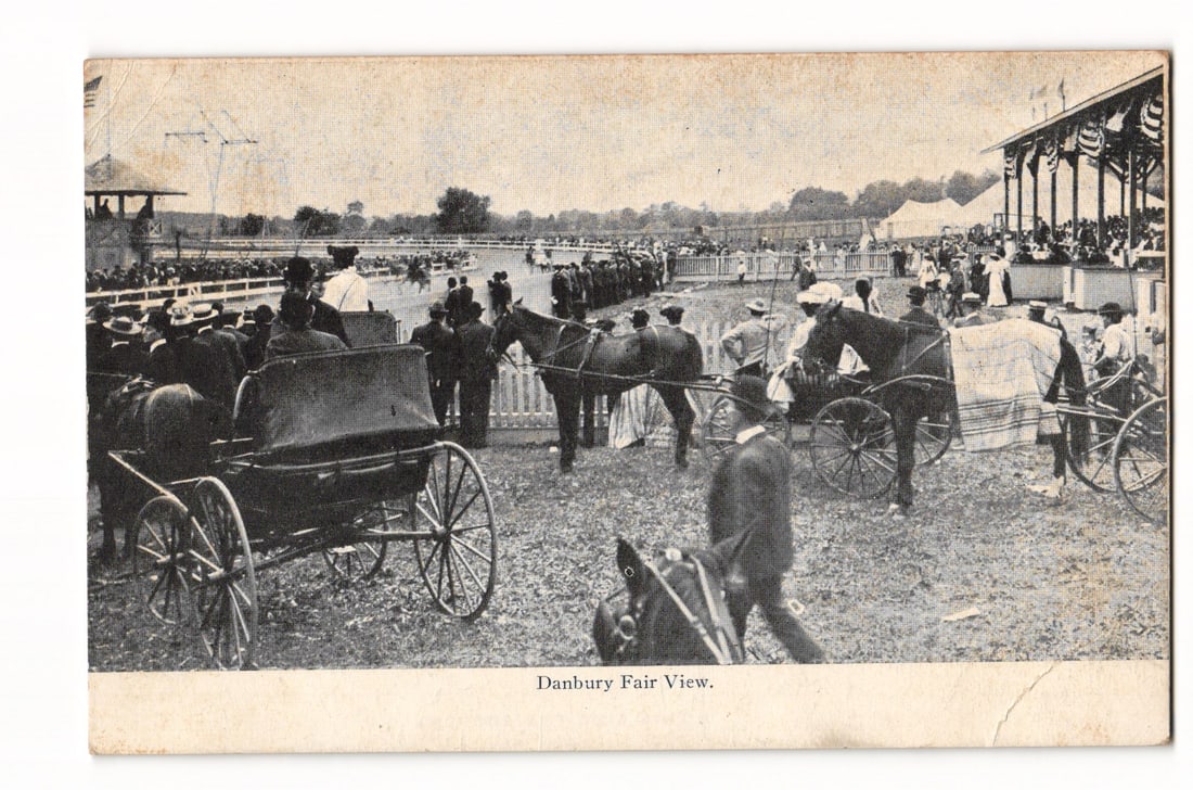 Danbury Fair View Postcard: Crowd, Horses & Carriages at Event, Danbury CT Postmark, c.1900s (1 of 2)