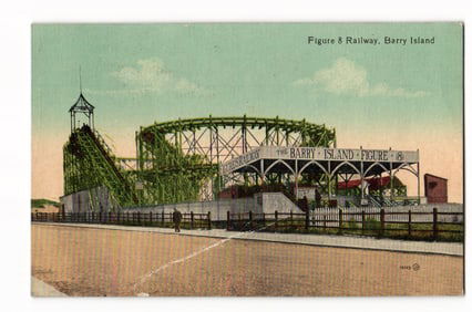 Antique Postcard: Figure 8 Railway at Barry Island, Amusement Park Scene, Early 20th Century