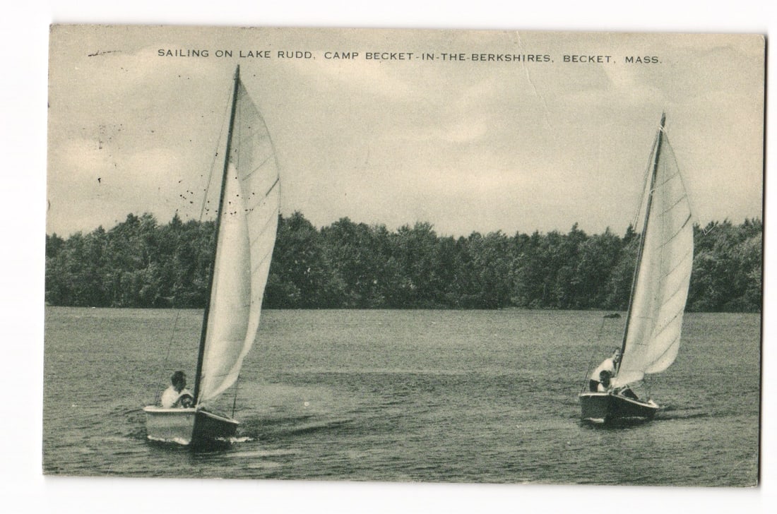 Sailing on Lake Rudd Postcard, Camp Becket-in-the-Berkshires, Becket, Massachusetts. (1 of 2)
