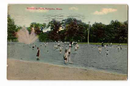 Riverside Park, Holyoke, Mass. Swimmers & Waders Scene, Early 20th C. Postcard, 1912 Mark