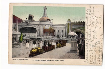 Midget Railway, Dreamland, Coney Island, N.Y., Early Amusement Park Postcard, Sent 1904