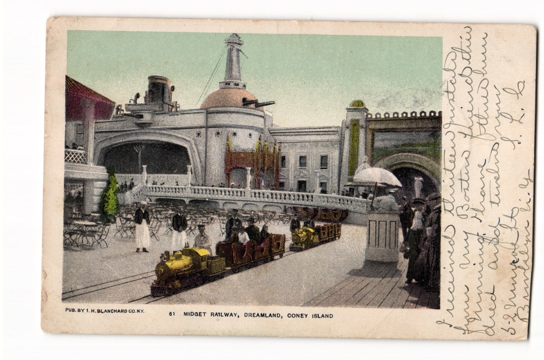 Midget Railway, Dreamland, Coney Island, N.Y., Early Amusement Park Postcard, Sent 1904 (1 of 2)