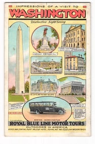 Impressions of Washington D.C. Distinctive Sight-Seeing Royal Blue Line Motor Tours Postcard